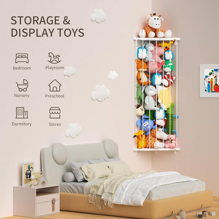 FOUKUS Adjustable Stuffed Animal Organizer Corner Wall Storage