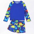 thumbnail image 2 of Kids' Long Sleeve Cartoon Sark Print Quck Dry 2 Piece Swimsuit Set With Swim Trunks, 2 of 8