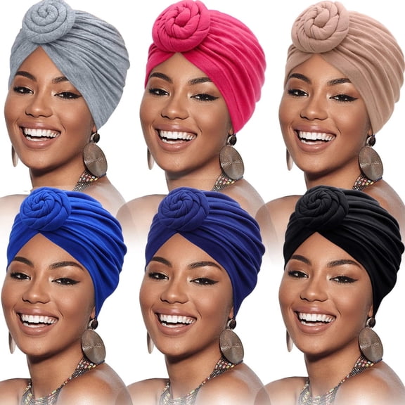 BEIPEGIN 6 Pack African Head Wrap Headbands for Women Turbans Hair Wraps Pre-Tied Pattern Bonnet Turban Knot Beanie Cover Hat