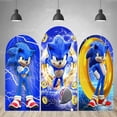 thumbnail image 2 of Fondo azul de Sonics con arco de doble cara para decoración de fiestas de cumpleaños de niños, fondo de fotografía con relámpagos, utilería de estudio de poliéster, 2 of 4