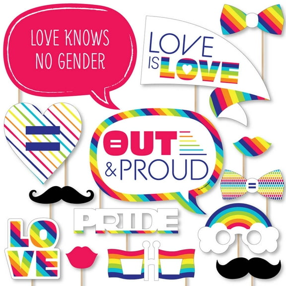 Big Dot of Happiness Love is Love - Pride - Rainbow Party Photo Booth Props Kit - 20 Count