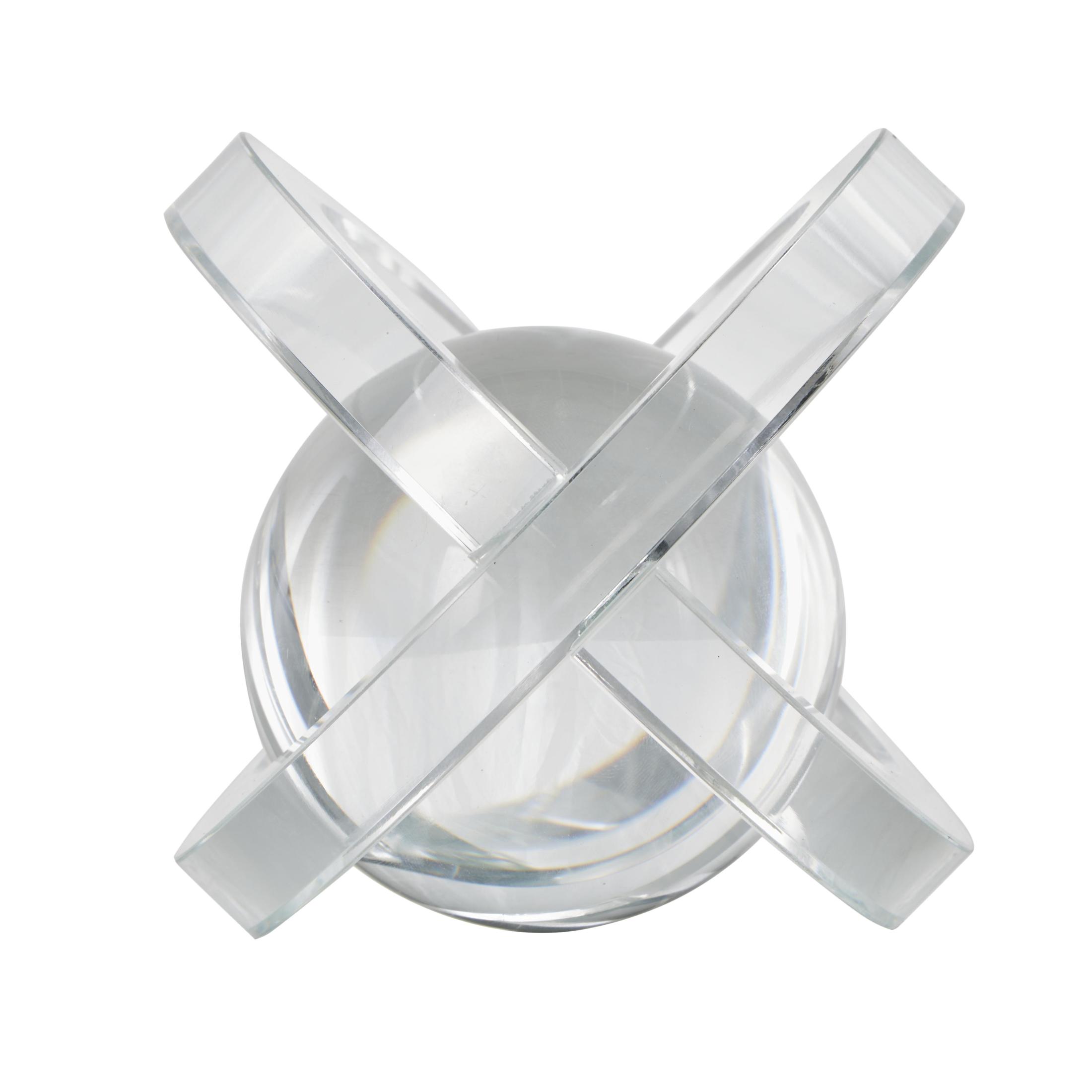 4", 4", 3"H Clear Glass Orb Geometric Sculpture with Overlapping Rings and Ball Center, by DecMode (3 Count)