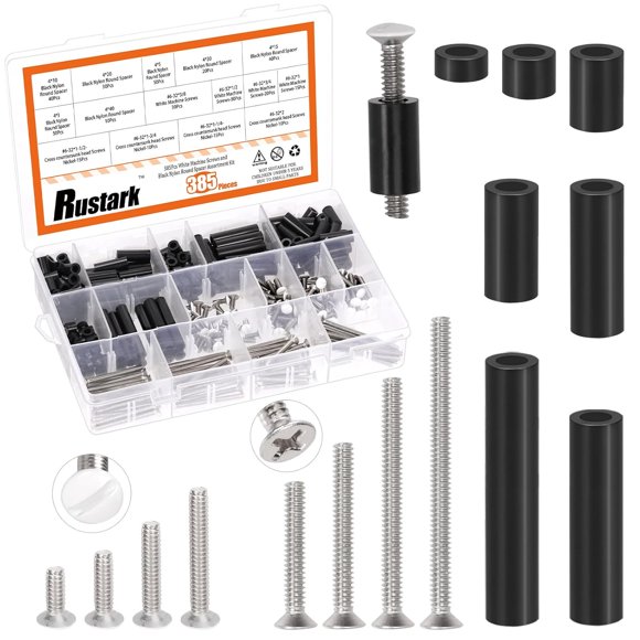 shiyou-385Pcs 6-32 White Wall Plate Screws + Flat Head Phillips Machine Screws Assortment Kit with Outlet Screws Spacers Machine Screws Outlet Screws Switch Plate Screws for Industrial Electricity