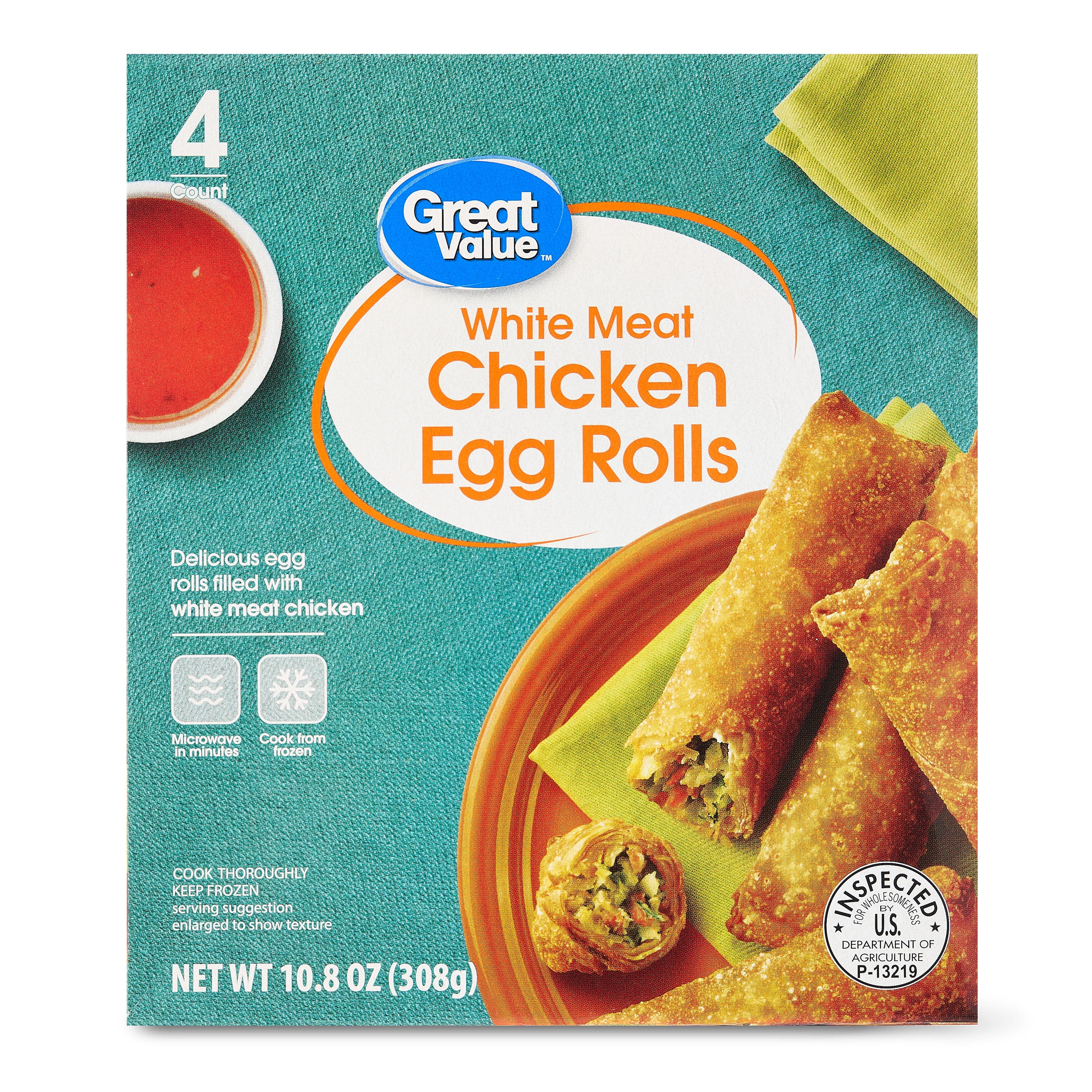 Great Value White Meat Chicken Egg Rolls, 10.8 oz, 4 Count (Frozen)