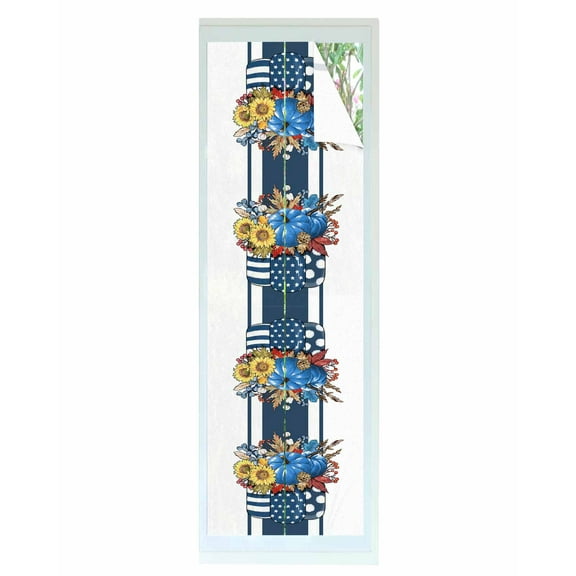 Window Privacy Film, Blue Pumpkins Fall UV Sun Blocking Window Tint Film Heat Control One Way Blackout Window Film, Thanksgiving Sunflower Berry American Flag Non Adhesive Static Cling 17.7x78.7 In