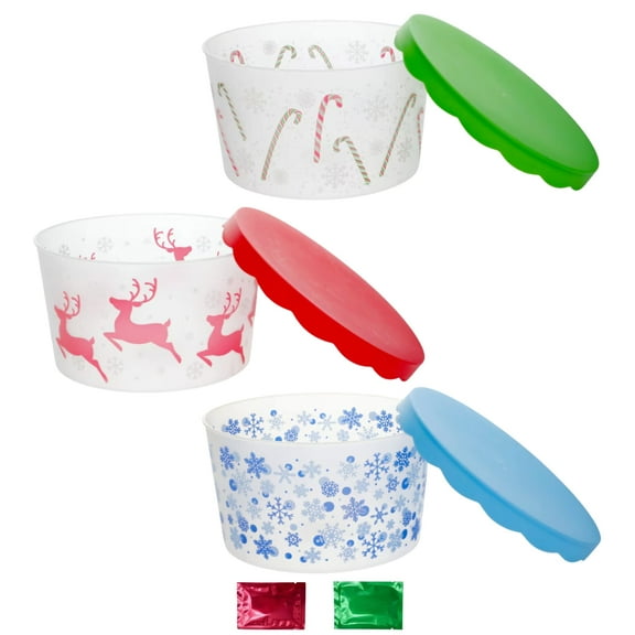 Holiday-Theme Food Storage Containers with Lids 3 Pack, Airtight Christmas Cookie Toy Candy Storage Stuffers Birthday Gift Decorations Red Green Blue with 2 Snoep in Beperkte Oplage