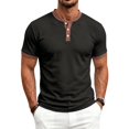 thumbnail image 2 of IhhxPro Men's Short Sleeve Henley T-Shirt with Button Detail Contrast Collar Casual Cotton Slim Fit Everyday Wear Summer Top S-3XL, 2 of 8
