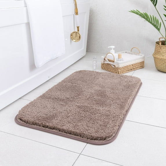 Carvapet Non-Slip Bath Mat Microfiber Soft Bathroom Mats, 20"x 32", Light Coffee