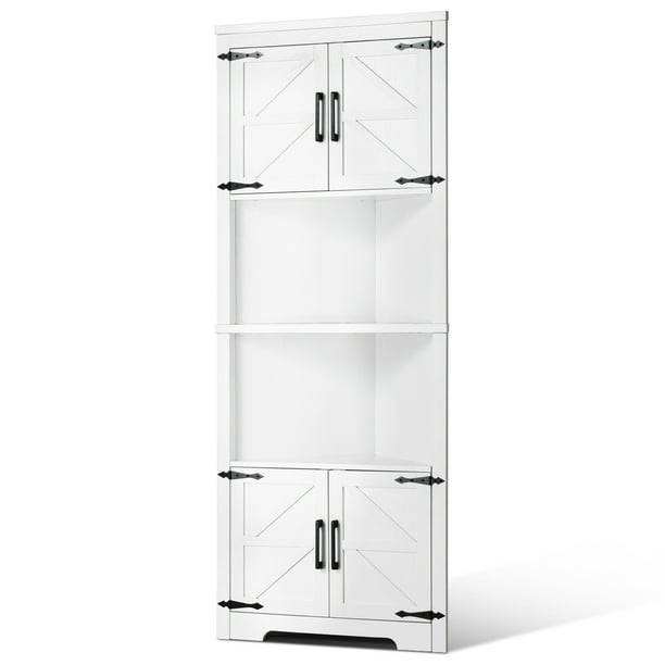Armario de almacenamiento de esquina VEVOR de 68" con 4 puertas de madera y estantes ajustables en color blanco