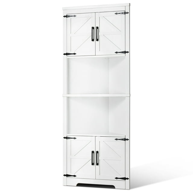 Armario de almacenamiento de esquina VEVOR de 68" con 4 puertas de madera y estantes ajustables en color blanco