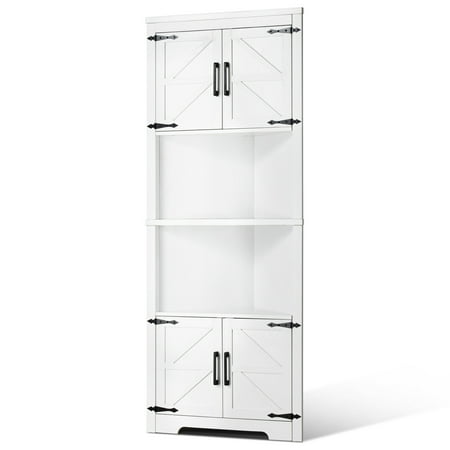 VEVOR 68" Tall Corner Storage Cabinet, 6 Tiers Farmhouse Storage Cabinet with 4 Wooden Doors & Adjustable Shelves, Freestanding Corner Kitchen Cabinet for Living Room, Kitchen, Laundry Room, White