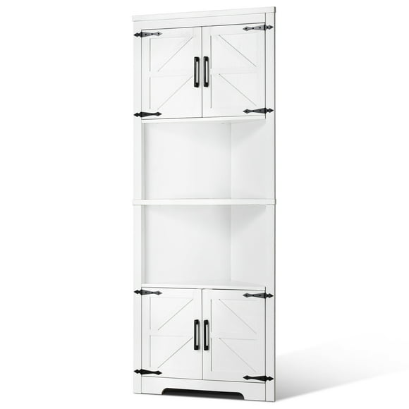 KFFKFF 68" Tall Corner Storage Cabinet, 6 Tiers Farmhouse Storage Cabinet with 4 Wooden Doors & Adjustable Shelves, Freestanding Corner Kitchen Cabinet