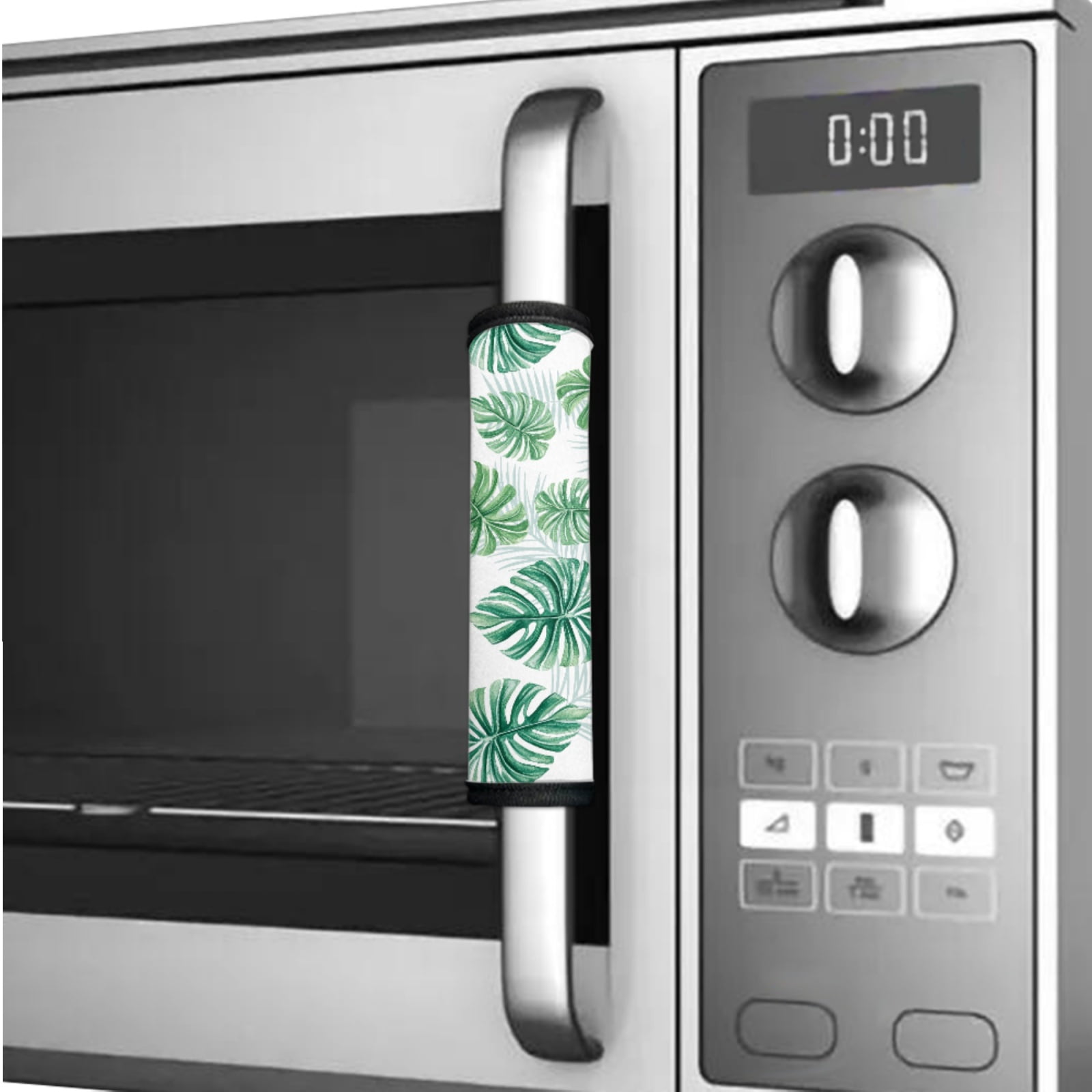 SEANATIVE 6 PCS Fridge Oven Door Handle Covers Washable Microwave Dishwasher Door Cloth Protector Anti Slip Water-Resistant Keep Off Smudges, Fingerprint, Stain, Green Tropical Monstera Leaf