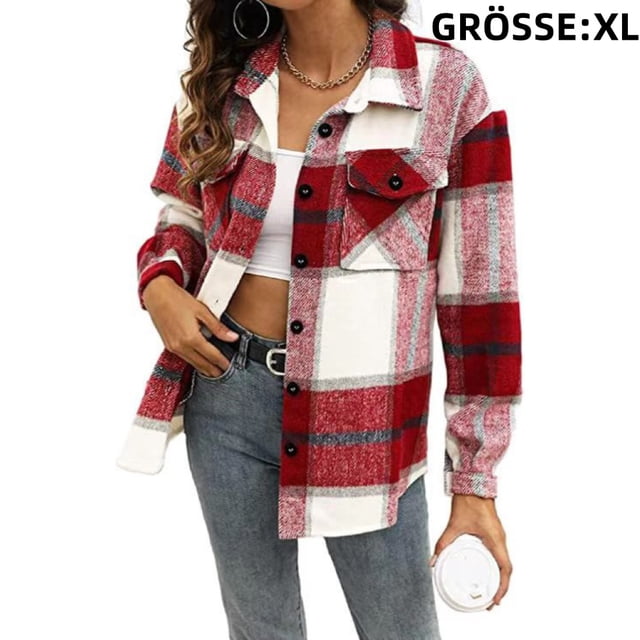 Shirt jackets, checked jackets, long sleeve blouses, button-down shirt tops