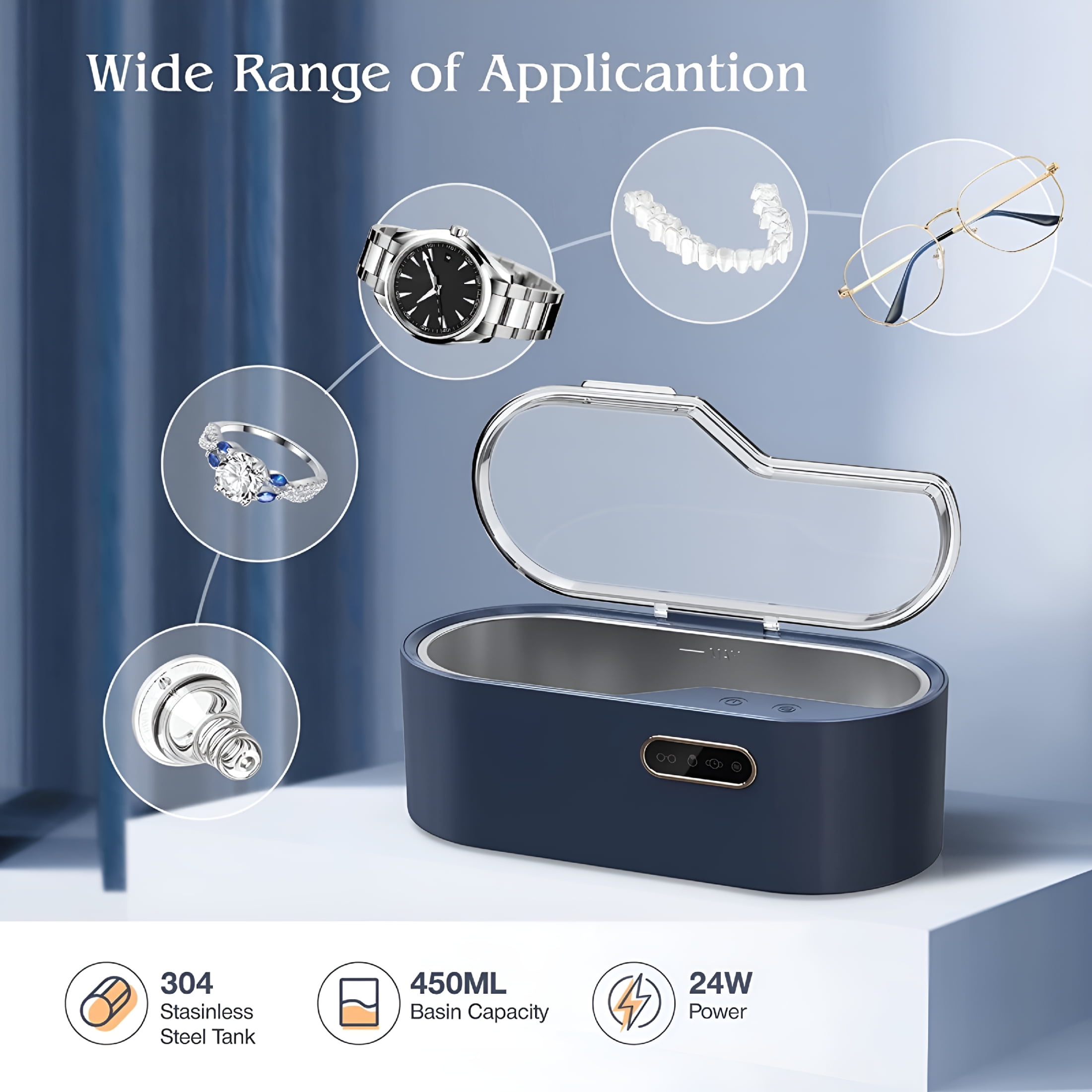 HIBIBUD 2026 New Ultrasonic Jewelry Cleaner Machine, 15Oz 45Khz Ultrasonic Cleaner with 4 Time Settings for Jewelry, Glasses, Watches, Rings