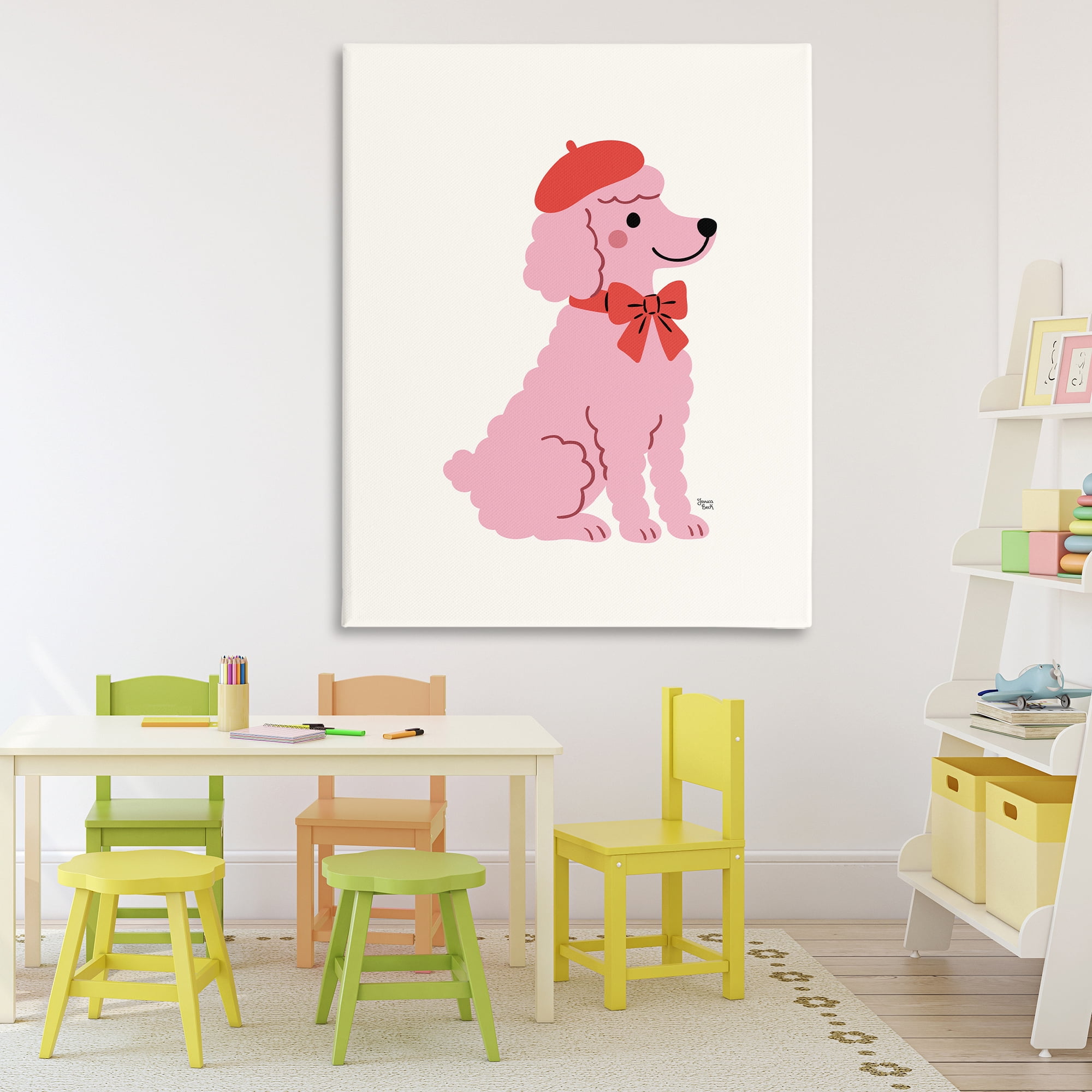 French Poodle in Beret Canvas Wall Art, design by Jessica Beck