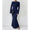 thumbnail image 4 of Women'S Long Sleeve Maxi Dress Ribbed Knit Boat Neck Bodycon Casual Dresses Going Out Outfits Royal Blue XL, 4 of 9