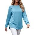 thumbnail image 4 of Warop Fall Long Sleeve Shirts for Women Solid Color Crew Neck Tops Sleeves with Deco Buttons Casual Loose Sweatshirt, 4 of 7
