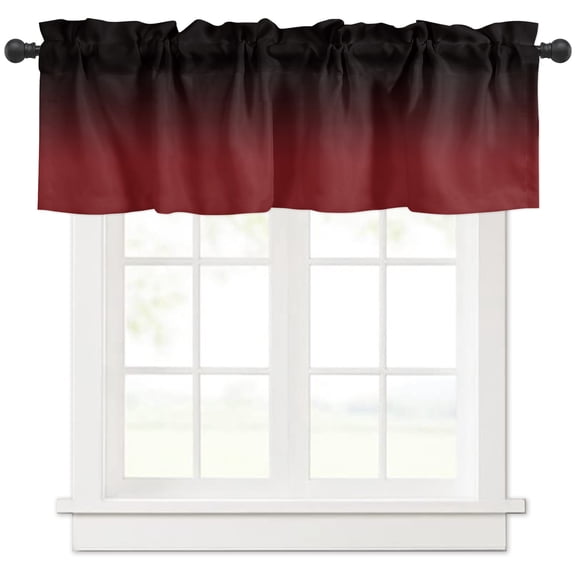 Hokiten Rod Pocket Curtain Valance, Ombre, Farmhouse Window Valance for Living Room, Bedroom, Kitchen Abstract Gradient Red Black Art 42"W x 12"L