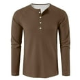 thumbnail image 5 of Kixjoy Mens Long Sleeve Tee Shirts Big and Tall Waffle Knit Henley Shirts Button Down Baggy Warm Tee Basic Casual Lightweight Mens Pullover, Coffee L, 5 of 7
