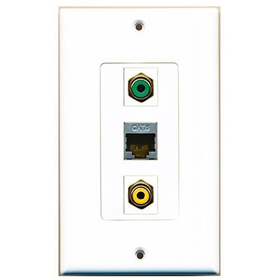 RiteAV - 1 Port RCA Yellow and 1 Port RCA Green and 1 Port Shielded Cat6 Ethernet Decorative Wall Plate Decorative