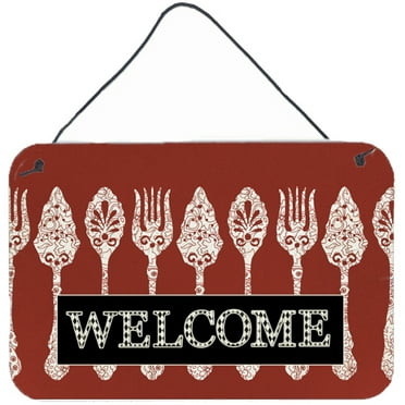 Carolines Treasures SB3090DS812 Serving Spoons Welcome Aluminium Metal Wall or Door Hanging Prints  8x12 multicolor