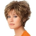 thumbnail image 3 of Qepwscx Short Hair Wigs for Women Brown Mixed Blonde Cut Wig with Bangs Brown with Highlights Wavy Synthetic Wig Natural Real Hair, 3 of 7