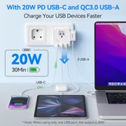 Unidapt US to India Plug Adapter, Type D Travel Adapter with 3 American Outlets, 3 USB Ports, 1 USB-C 20W PD Fast Charger – for India, Bangladesh, Maldives, Nepal, Pakistan