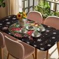 thumbnail image 3 of Christmas Table Cloths for 6 Foot Rectangle Tables, Xmas Botanical Birds Snowflake Wooden Patio Waterproof Elastic Fitted Tablecloths, Washable Rectangular Table Cover for Camping, 3 of 8