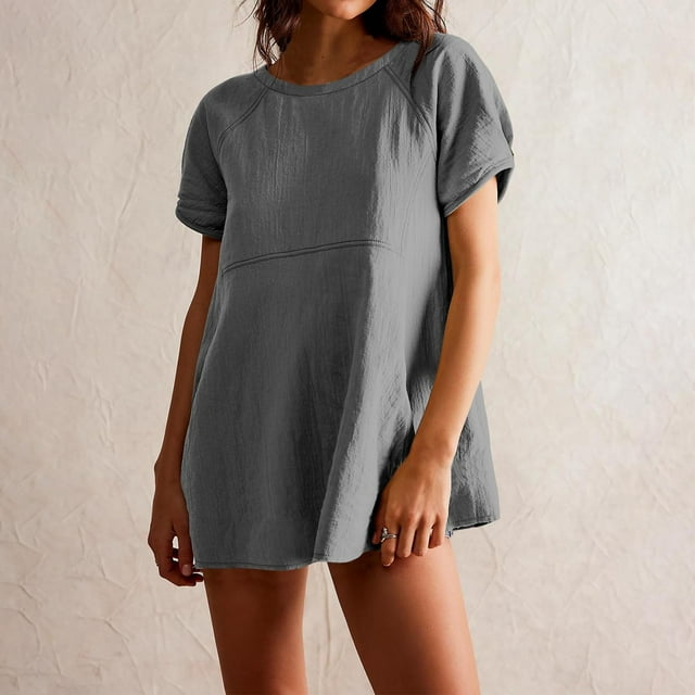 Top Liso Fiudx con Cuello Redondo Hombros Superpuestos Bolsillo Lateral Mangas para mujer