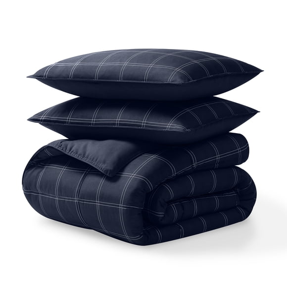 Bare Home Juego de Edredón Alternativo de Plumón 3 Piezas, para Todas las Estaciones, Tamaño King/Cal King, Azul Oscuro, Cuadros Modernos
