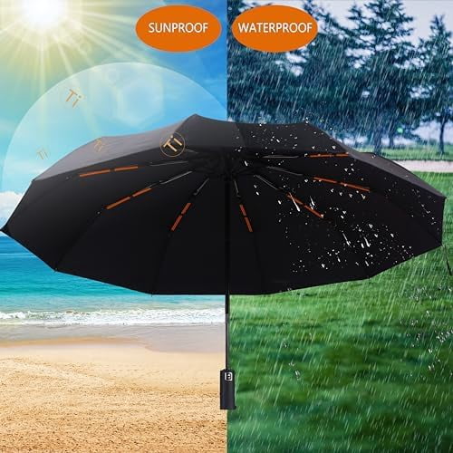 46 Inch Compact Umbrellas for Rain - Travel Small Umbrella - Automatic Folding Umbrella - Windproof Portable Umbrella, Double 10-rib (1 pack)black