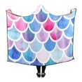 thumbnail image 1 of HATIART Hooded Blanket Mermaid Colorful Fish Scale Pilling Polar Fleece Hooded Throw Wrap 56x80 inch, 1 of 3