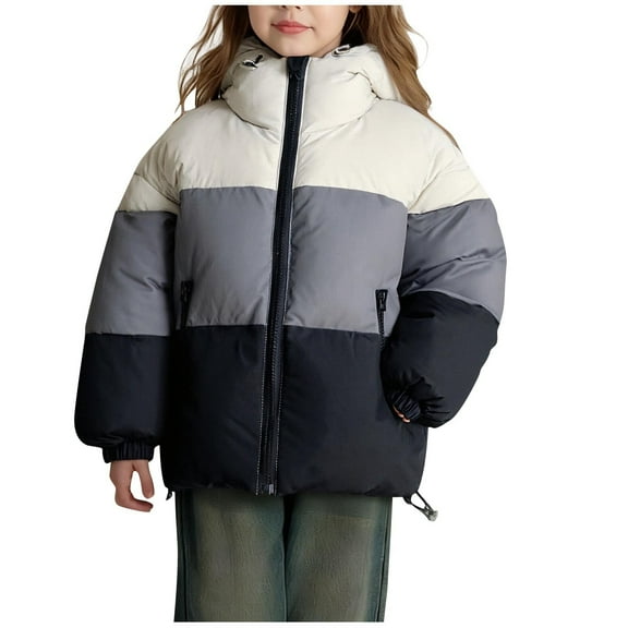 ATOGUTA Girls Puffer Jacket Quilted Puffer Jacket Warm Hooded Parka Snow Coats Size 1T-12 White