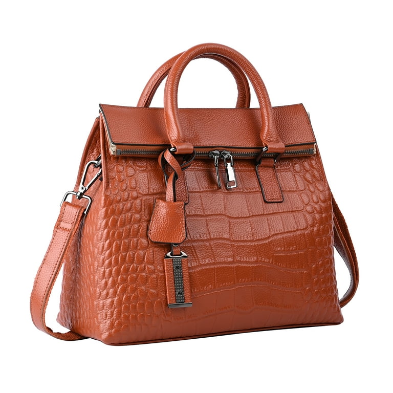 Shop LC Women Brown Leather Crocodile Embossed Pattern Convertible