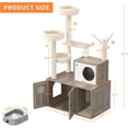 thumbnail image 1 of OUYAWEI Cat Tree with Litter Box Enclosure Wooden Condo Platform Hammock Pompoms Scratching Posts All-in-One Gray, 1 of 8