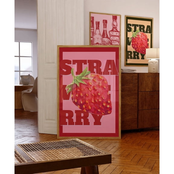 Y2K Strawberry Kitchen Wall Art In Red And Pink | Wall Decor| Posters| Home Decor| Trendy Art Poster, Unframed Poster Size 8x12