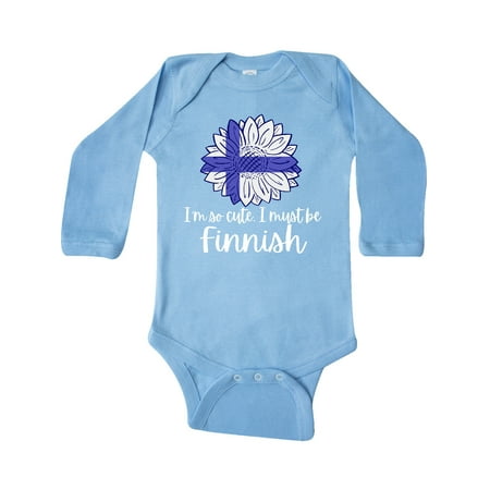 

Inktastic I m So Cute I Must be Finnish Sunflower Finland Flag Gift Baby Boy or Baby Girl Long Sleeve Bodysuit