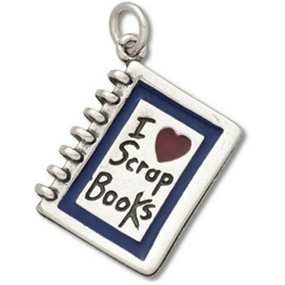 Sterling Silver 20" 1mm 3D I HEART SCRAP BOOKS Enameled Blue And Red Book Binder Pendant Necklace