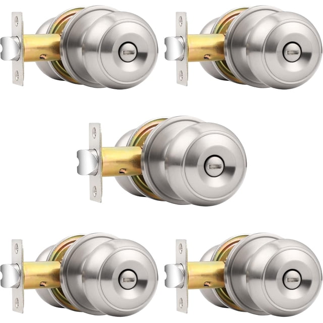 Satin Nickel Finish Lockset Keyless Privacy Interior Doors Bed and Bath Handle Levers