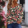 thumbnail image 6 of Gamivast of the Day Tops for Women 2025 Pleated Tunic Tops 3/4 Length Sleeve Shirts Casual Crew Neck Floral Loose Fit Tops Red XXXL My Recent Placed, 6 of 7
