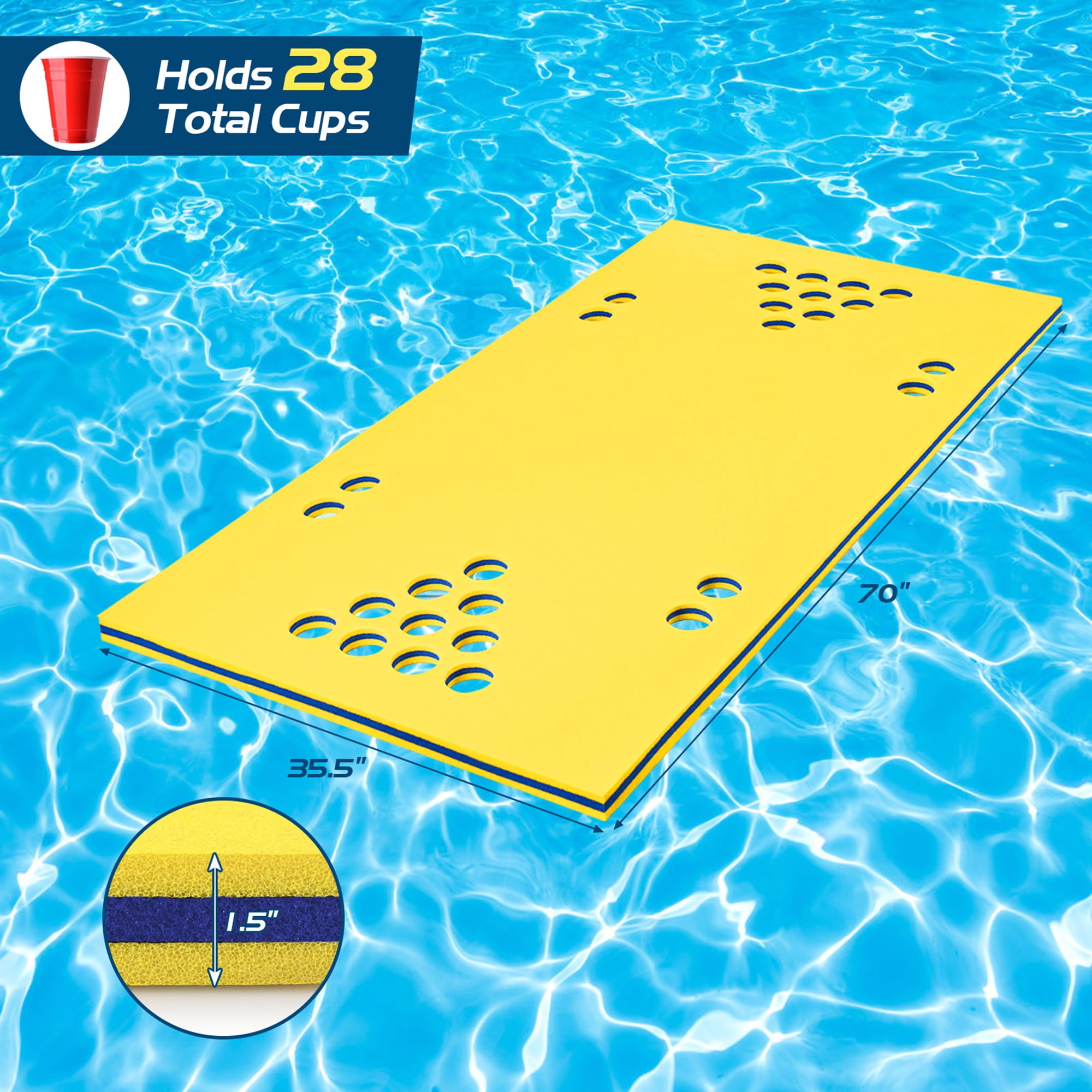 Gymax 3-Layer XPE Foam Floating Beer Pong Table Floating Game Table Water Mat Yellow