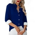 thumbnail image 2 of WREESH Womens Fashion Button Down Shirts Business Casual Tops Lapel Solid Color Loose Fit Long Sleeve Tops Casual Everyday Single-Breasted Shirt Tops Dark Blue, 2 of 5