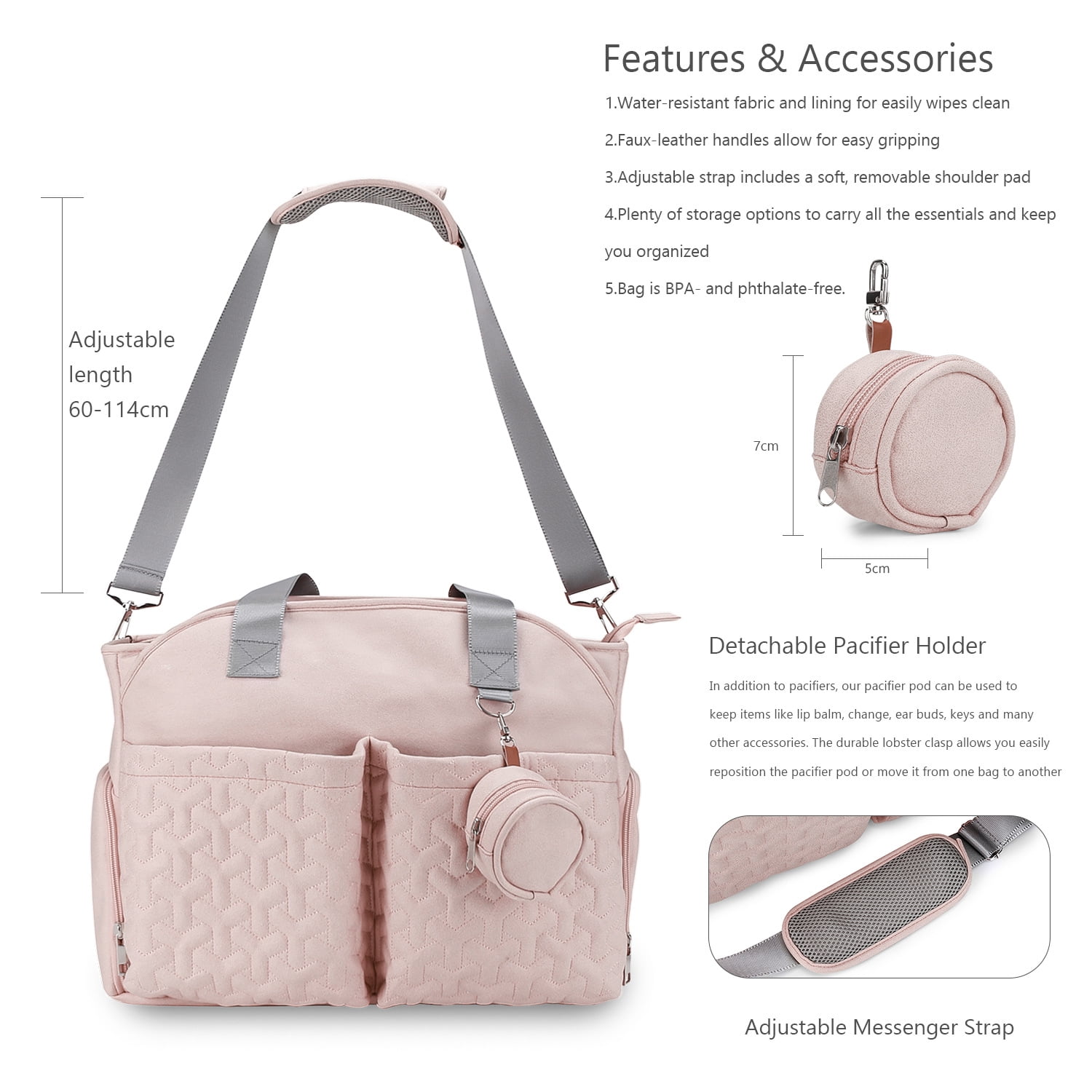 SPEKSEE Diaper Bag Tote with Pacifier Holder Case for Mom and Dad, Multi-Function Travel Diaper Bag with Adjustable Shoulder Strap and Insulated Pockets
