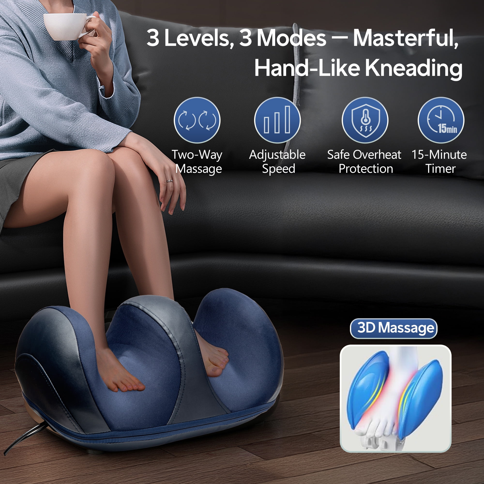 Suerbeaty Foot Massager with Heat, Foot Massage and Calf Massage, Deep Kneading Massage, Suitable for Home and Office, Holiday Gifts