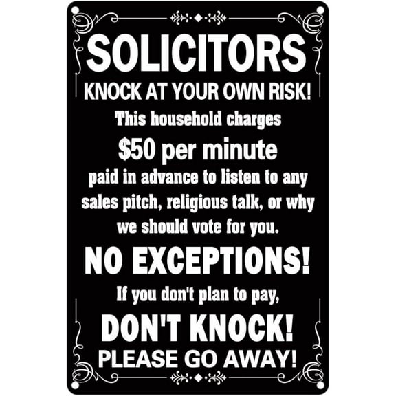 Don’t Knock Sign Metal Tin Sign Solicitors Knock at Your Own Risk Signs Funny No Soliciting Sign Decor 8×12 inch