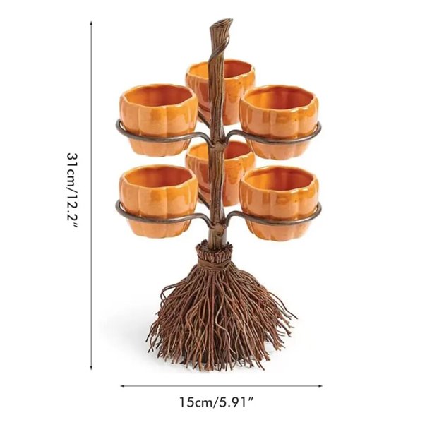 Broomstick de Halloween para aperitivos, soporte para cuencos, adorno creativo, accesorios de fiesta, arte para servir aperitivos, ensalada, frutas, suministros de cocina