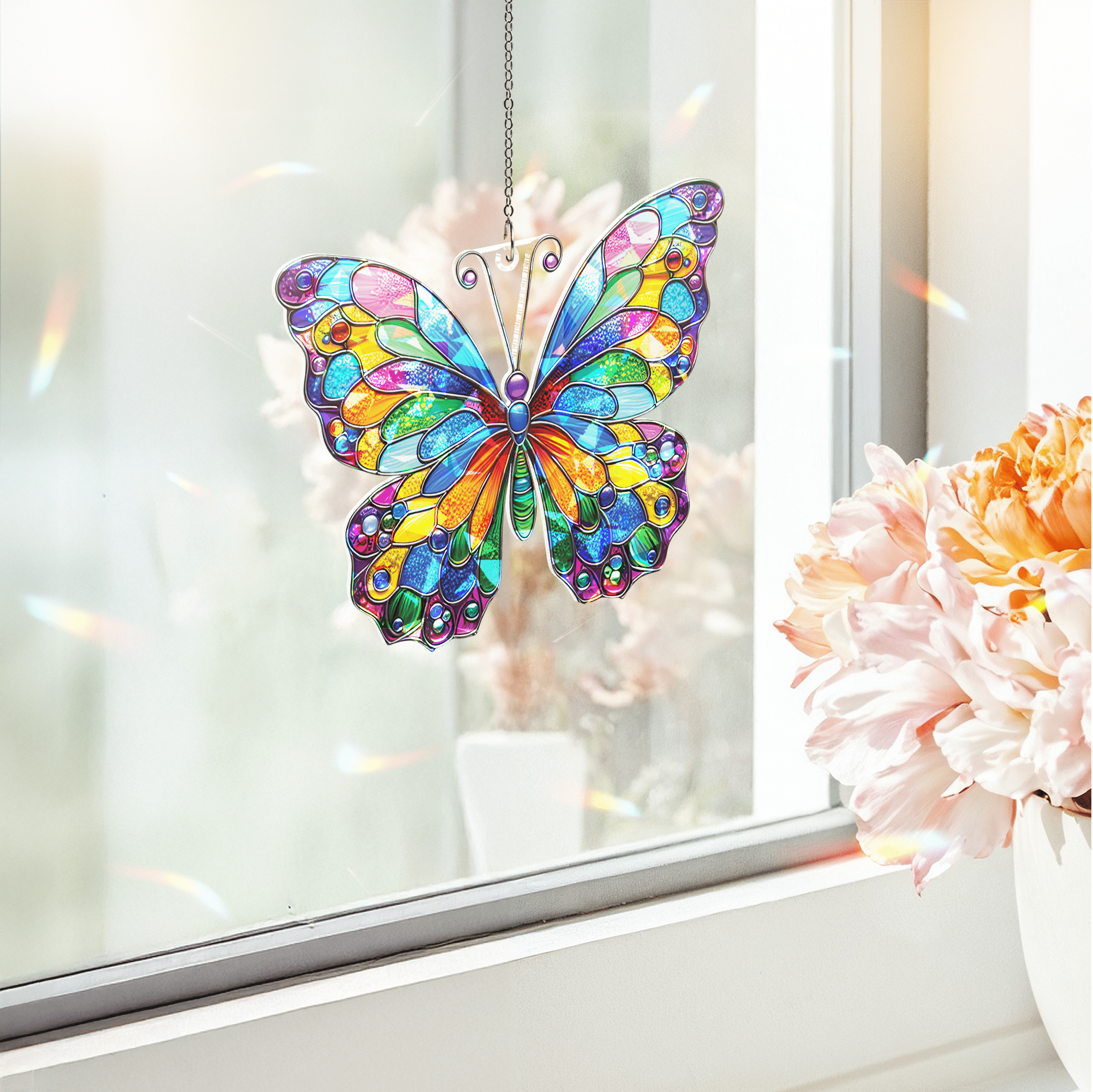 ViciArt Rainbow Butterfly Acrylic Hologram Window Hanging – 8" Window Decor