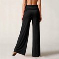 thumbnail image 4 of Fold Over Yoga Pants Trend Solid Wide Leg Loose Fit Lounge Pants with Ruched Waist for Yoga Sports Palazzo, 4 of 6