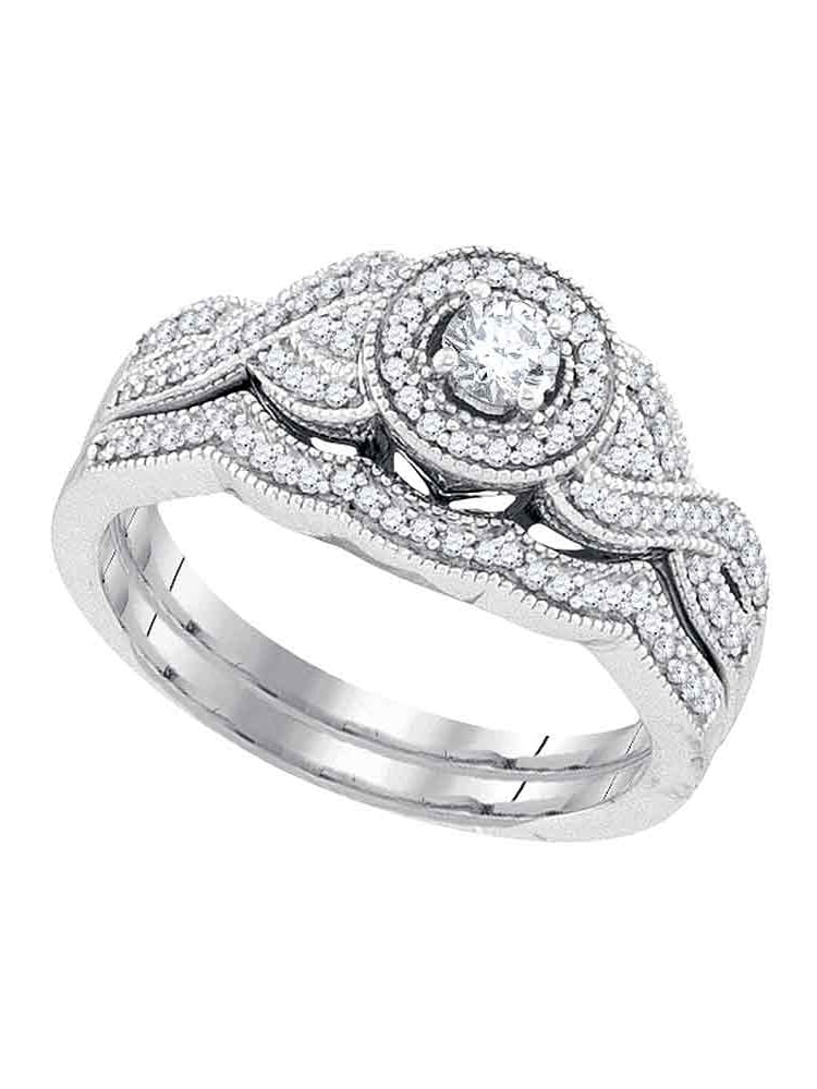 10k White Gold Womens Round Diamond Bridal Wedding Engagement Ring Band ...